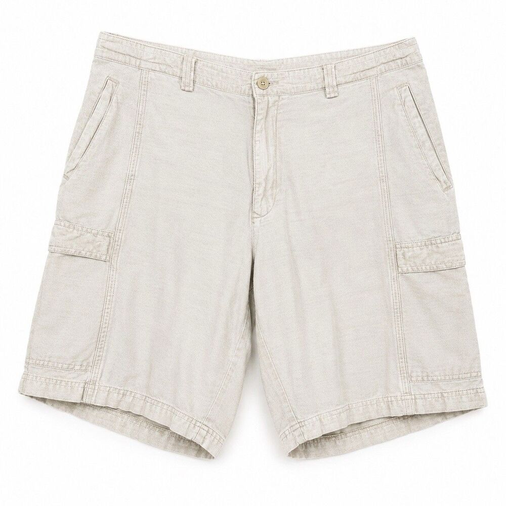Cubavera Linen Blend Cargo Shorts Men 36 Ivory Flat Front Utility Casual Beach